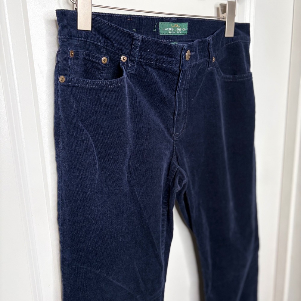 VTG Ralph Lauren Corduroy Pants Navy Blue Straight Leg Women Sz 6 Dark Academia